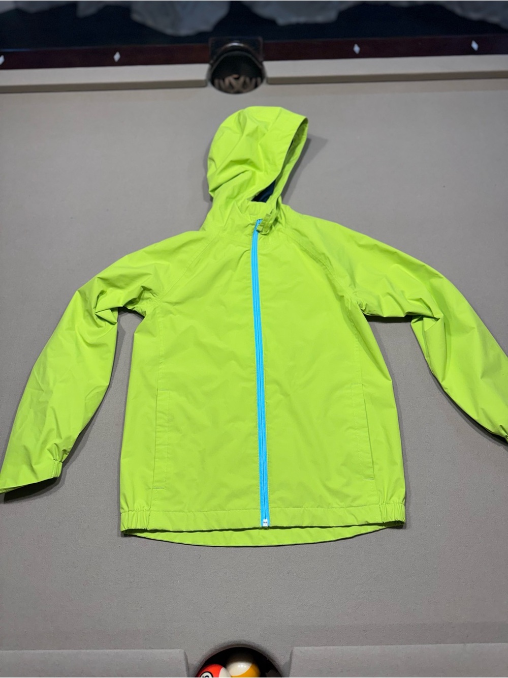 Burton Kids Neon Lime Hooded Rain Jacket with Bright Blue Zipper
